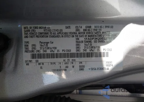 2014 Ford Focus Se из США, поврежденный, VIN 1FADP3K20EL279717